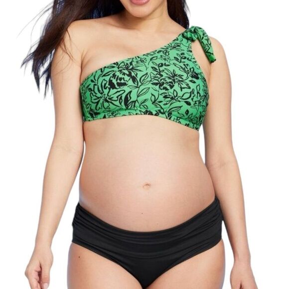 NEW Isabel Maternity by Ingrid & Isabel Floral Asymmetrical Bikini Maternity Top - Picture 3 of 7